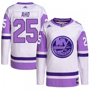 Adidas Sebastian Aho New York Islanders Men's Authentic Hockey Fights Cancer Primegreen Jersey - White/Purple