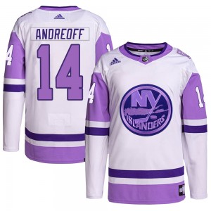 Adidas Andy Andreoff New York Islanders Men's Authentic Hockey Fights Cancer Primegreen Jersey - White/Purple