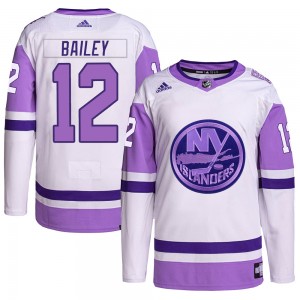 Adidas Josh Bailey New York Islanders Men's Authentic Hockey Fights Cancer Primegreen Jersey - White/Purple