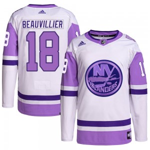 Adidas Anthony Beauvillier New York Islanders Men's Authentic Hockey Fights Cancer Primegreen Jersey - White/Purple