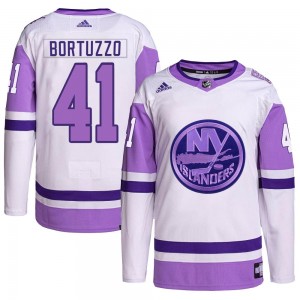 Adidas Robert Bortuzzo New York Islanders Men's Authentic Hockey Fights Cancer Primegreen Jersey - White/Purple