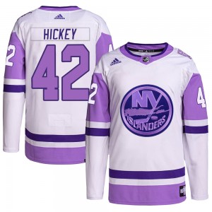Adidas Thomas Hickey New York Islanders Men's Authentic Hockey Fights Cancer Primegreen Jersey - White/Purple