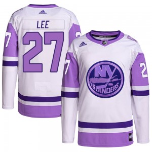 Adidas Anders Lee New York Islanders Men's Authentic Hockey Fights Cancer Primegreen Jersey - White/Purple