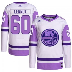 Adidas Tristan Lennox New York Islanders Men's Authentic Hockey Fights Cancer Primegreen Jersey - White/Purple