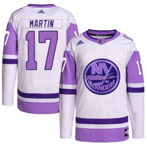 Adidas Matt Martin New York Islanders Men's Authentic Hockey Fights Cancer Primegreen Jersey - White/Purple