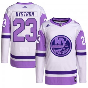 Adidas Bob Nystrom New York Islanders Men's Authentic Hockey Fights Cancer Primegreen Jersey - White/Purple