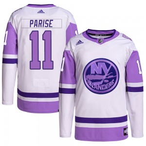 Adidas Zach Parise New York Islanders Men's Authentic Hockey Fights Cancer Primegreen Jersey - White/Purple