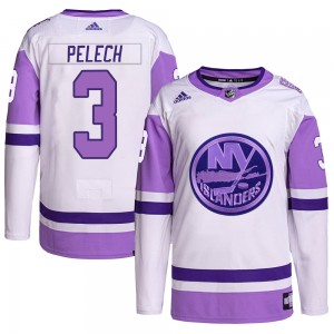 Adidas Adam Pelech New York Islanders Men's Authentic Hockey Fights Cancer Primegreen Jersey - White/Purple