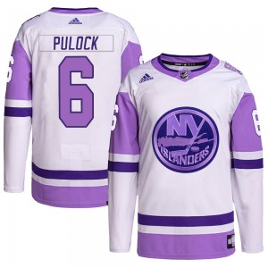 Adidas Ryan Pulock New York Islanders Men's Authentic Hockey Fights Cancer Primegreen Jersey - White/Purple