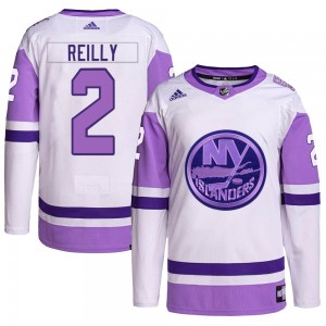 Adidas Mike Reilly New York Islanders Men's Authentic Hockey Fights Cancer Primegreen Jersey - White/Purple
