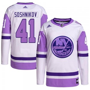 Adidas Nikita Soshnikov New York Islanders Men's Authentic Hockey Fights Cancer Primegreen Jersey - White/Purple
