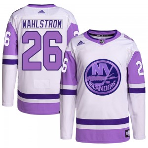 Adidas Oliver Wahlstrom New York Islanders Men's Authentic Hockey Fights Cancer Primegreen Jersey - White/Purple
