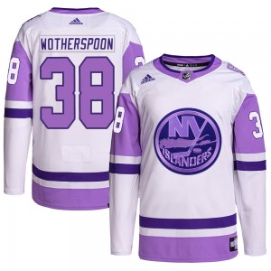 Adidas Parker Wotherspoon New York Islanders Men's Authentic Hockey Fights Cancer Primegreen Jersey - White/Purple