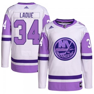 Adidas Paul LaDue New York Islanders Youth Authentic Hockey Fights Cancer Primegreen Jersey - White/Purple