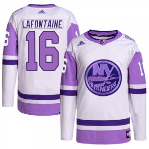 Adidas Pat LaFontaine New York Islanders Youth Authentic Hockey Fights Cancer Primegreen Jersey - White/Purple