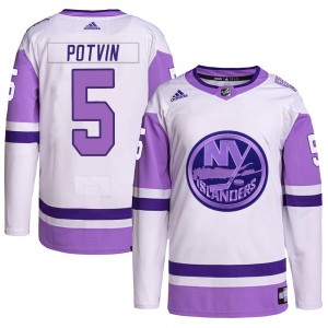 Adidas Denis Potvin New York Islanders Youth Authentic Hockey Fights Cancer Primegreen Jersey - White/Purple