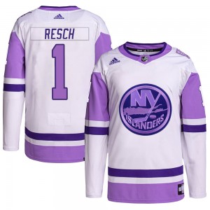 Adidas Glenn Resch New York Islanders Youth Authentic Hockey Fights Cancer Primegreen Jersey - White/Purple