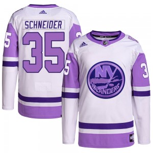 Adidas Cory Schneider New York Islanders Youth Authentic Hockey Fights Cancer Primegreen Jersey - White/Purple