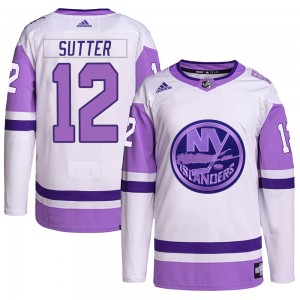 Adidas Duane Sutter New York Islanders Youth Authentic Hockey Fights Cancer Primegreen Jersey - White/Purple