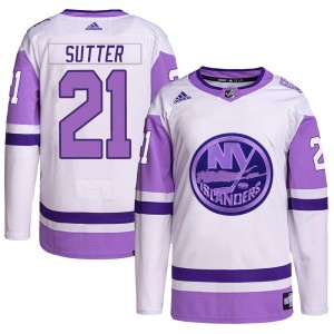 Adidas Brent Sutter New York Islanders Youth Authentic Hockey Fights Cancer Primegreen Jersey - White/Purple