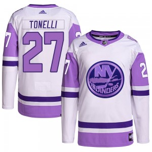 Adidas John Tonelli New York Islanders Youth Authentic Hockey Fights Cancer Primegreen Jersey - White/Purple