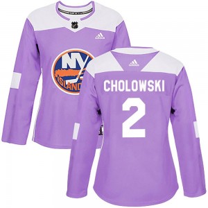 Adidas Dennis Cholowski New York Islanders Women's Authentic Fights Cancer Practice Jersey - Purple