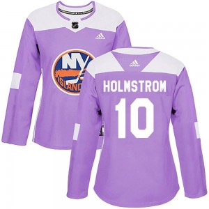 Adidas Simon Holmstrom New York Islanders Women's Authentic Fights Cancer Practice Jersey - Purple