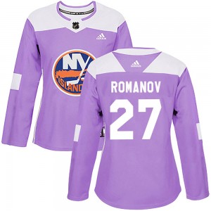 Adidas Alexander Romanov New York Islanders Women's Authentic Fights Cancer Practice Jersey - Purple