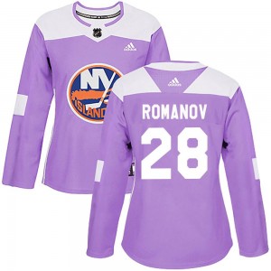 Adidas Alexander Romanov New York Islanders Women's Authentic Fights Cancer Practice Jersey - Purple