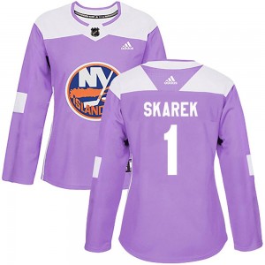 Adidas Jakub Skarek New York Islanders Women's Authentic Fights Cancer Practice Jersey - Purple