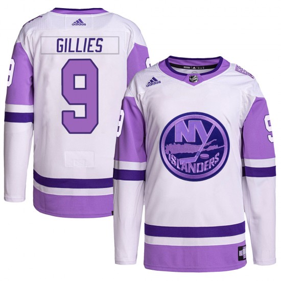 Adidas Clark Gillies New York Islanders Men's Authentic Hockey Fights Cancer Primegreen Jersey - White/Purple
