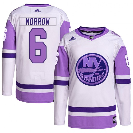 Adidas Ken Morrow New York Islanders Men's Authentic Hockey Fights Cancer Primegreen Jersey - White/Purple