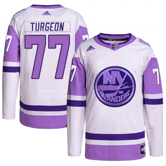 Adidas Pierre Turgeon New York Islanders Men's Authentic Hockey Fights Cancer Primegreen Jersey - White/Purple
