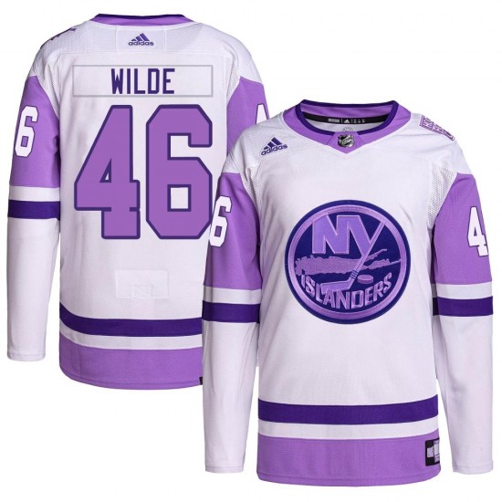Adidas Bode Wilde New York Islanders Men's Authentic Hockey Fights Cancer Primegreen Jersey - White/Purple