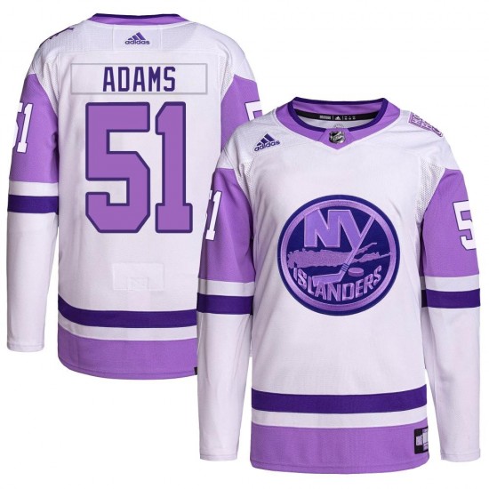Adidas Collin Adams New York Islanders Youth Authentic Hockey Fights Cancer Primegreen Jersey - White/Purple