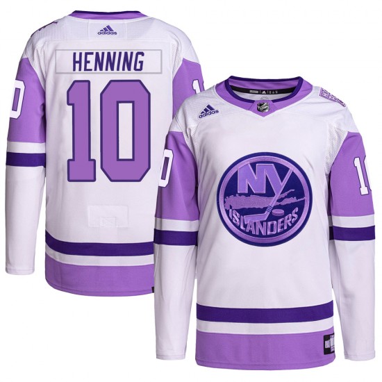 Adidas Lorne Henning New York Islanders Youth Authentic Hockey Fights Cancer Primegreen Jersey - White/Purple