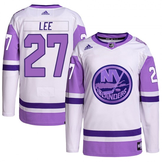 Adidas Anders Lee New York Islanders Youth Authentic Hockey Fights Cancer Primegreen Jersey - White/Purple