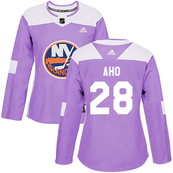 Adidas Sebastian Aho New York Islanders Women's Authentic Fights Cancer Practice Jersey - Purple