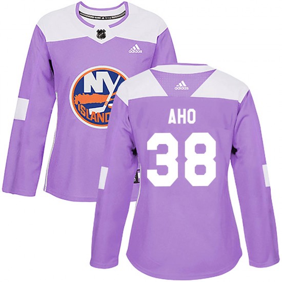Adidas Sebastian Aho New York Islanders Women's Authentic ized Fights Cancer Practice Jersey - Purple