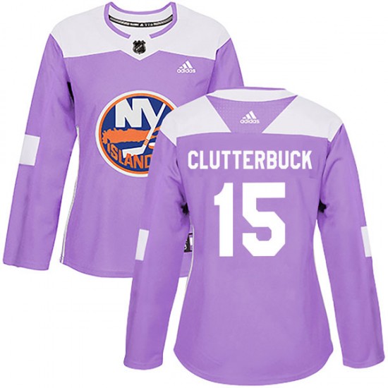 Adidas Cal Clutterbuck New York Islanders Women's Authentic Fights Cancer Practice Jersey - Purple