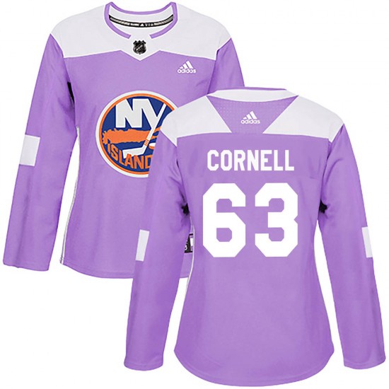 Adidas Mike Cornell New York Islanders Women's Authentic Fights Cancer Practice Jersey - Purple