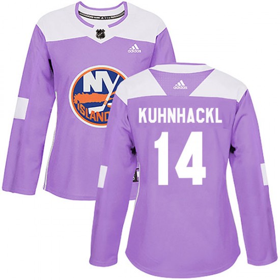 Adidas Tom Kuhnhackl New York Islanders Women's Authentic Fights Cancer Practice Jersey - Purple