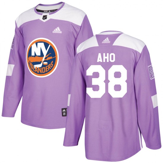 Adidas Sebastian Aho New York Islanders Men's Authentic ized Fights Cancer Practice Jersey - Purple