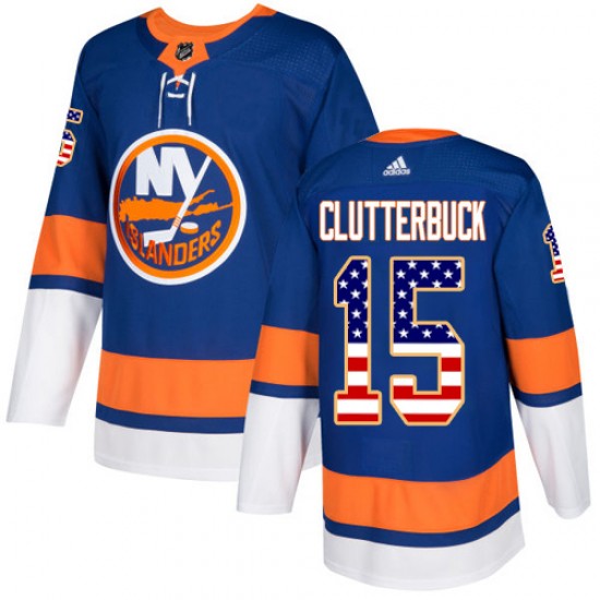 Adidas Cal Clutterbuck New York Islanders Youth Authentic USA Flag Fashion Jersey - Royal Blue
